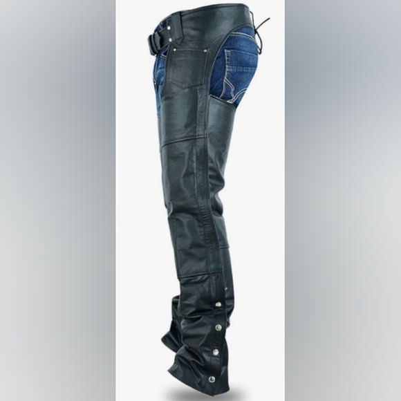 NWT River Road Men's Black Leather Motorcycle Chaps Size XL - Picture 2 of 16